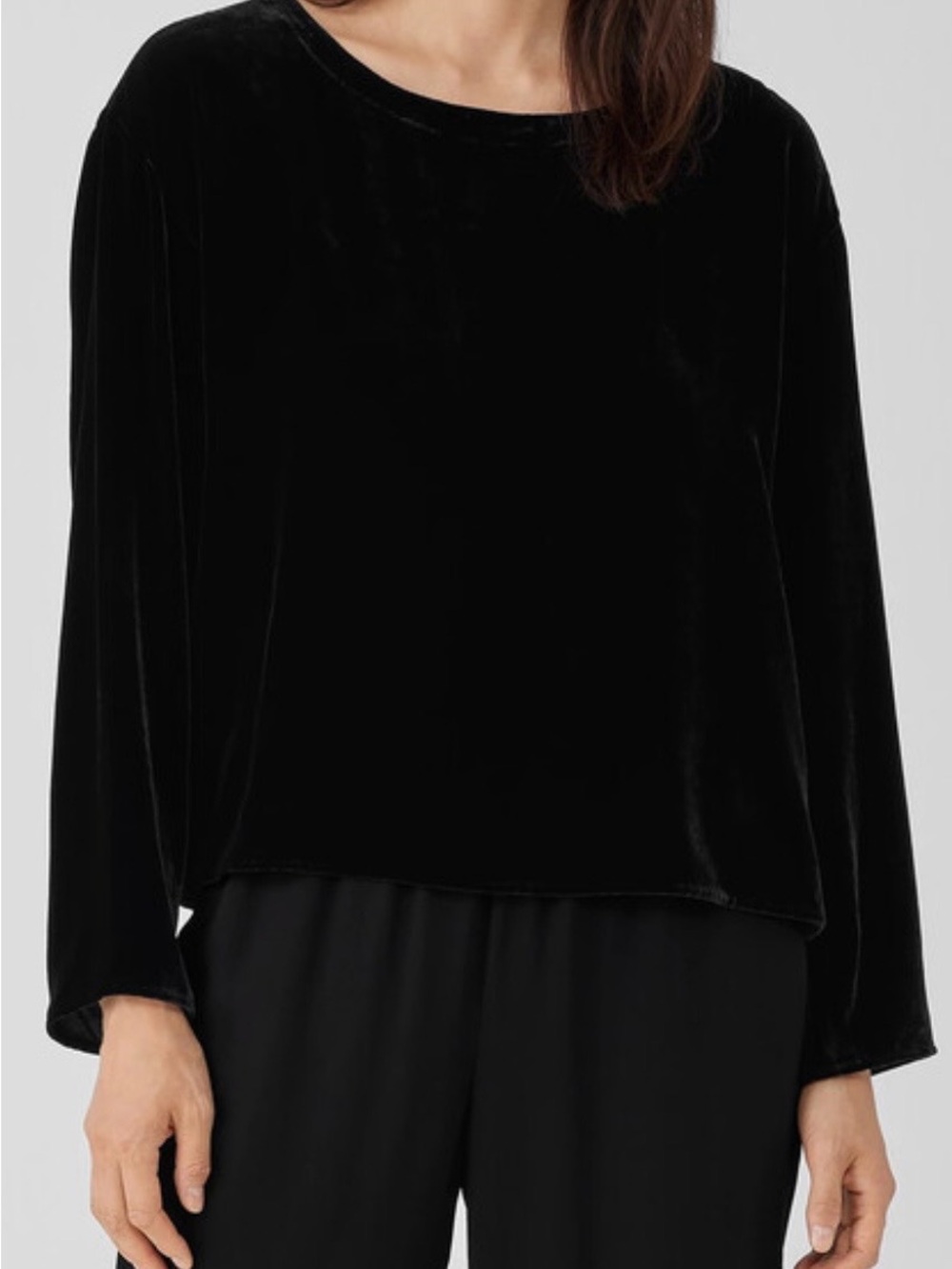 Eileen Fisher Velvet Ballet Neck Box Top Black XL Silk Blend Drapey Feminine